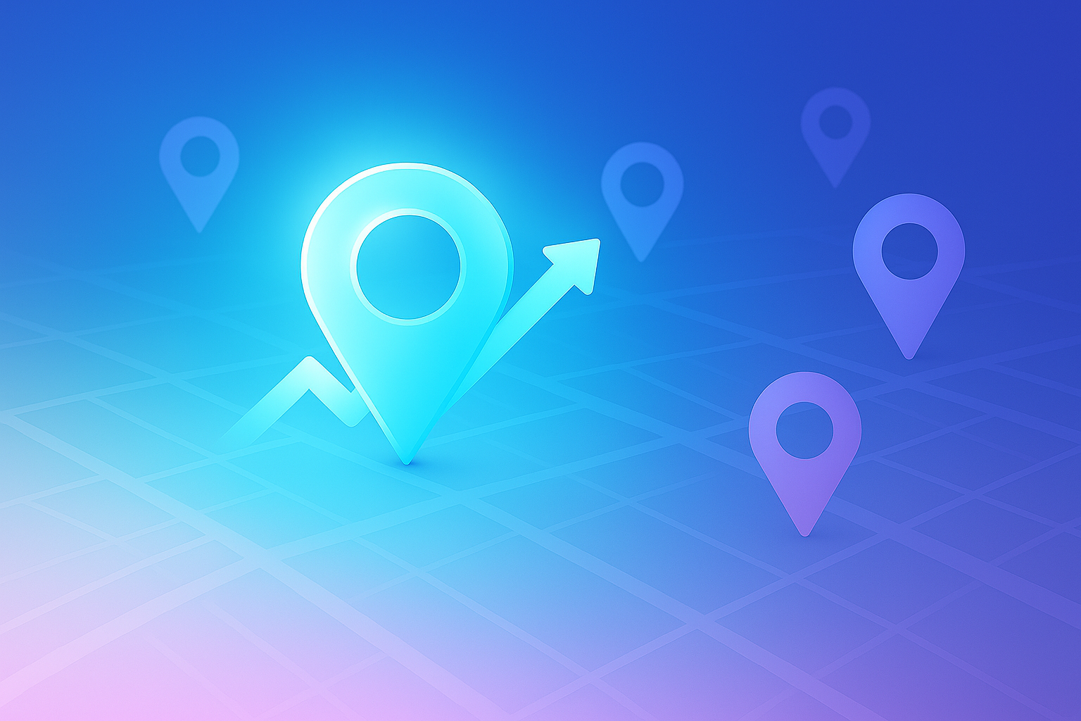 Location pin with upward arrow symbolizing local SEO growth.