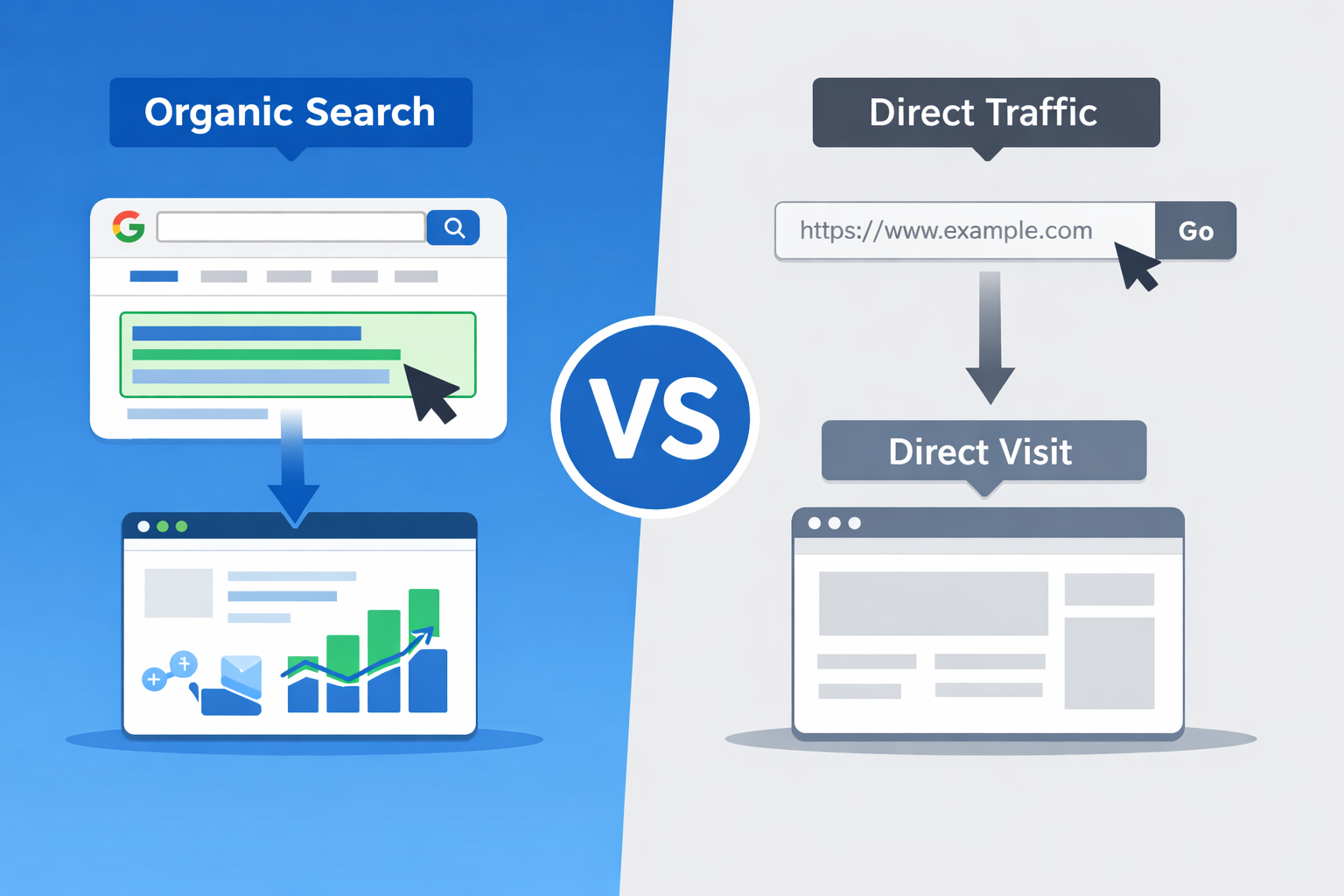An image comparing organic search and direct traffic bot