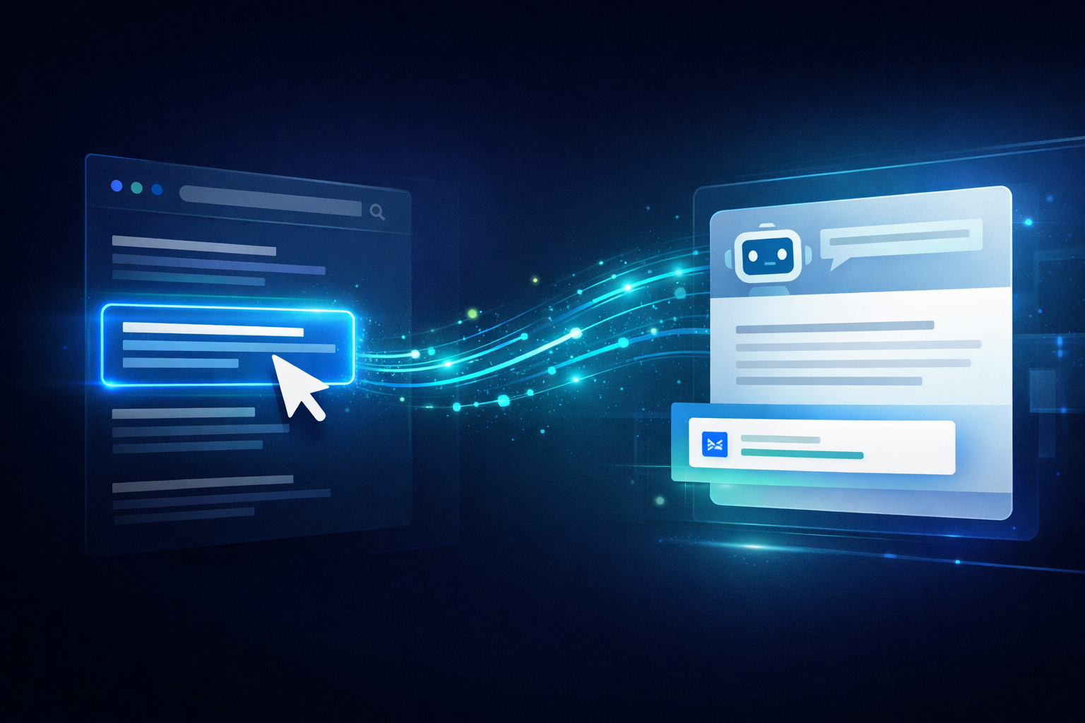 Illustration showing a user clicking a highlighted search result, with data signals flowing into an AI answer interface, representing how high click-through rate influences Answer Engine Optimization and AI citations.