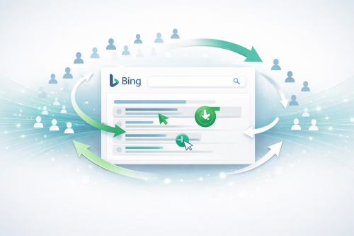 Illustration showing how Bing analyzes user clicks and engagement signals across search results