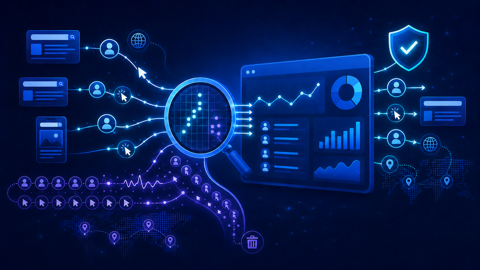 Search analytics dashboard filtering legitimate user activity from suspicious repeated clicks and automated traffic patterns.