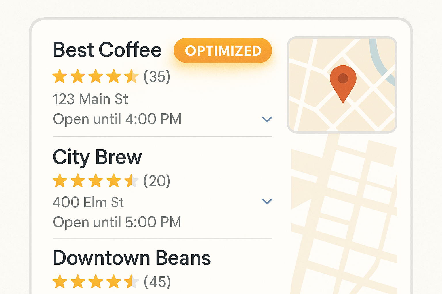 Google Maps pack screenshot with optimized listing.