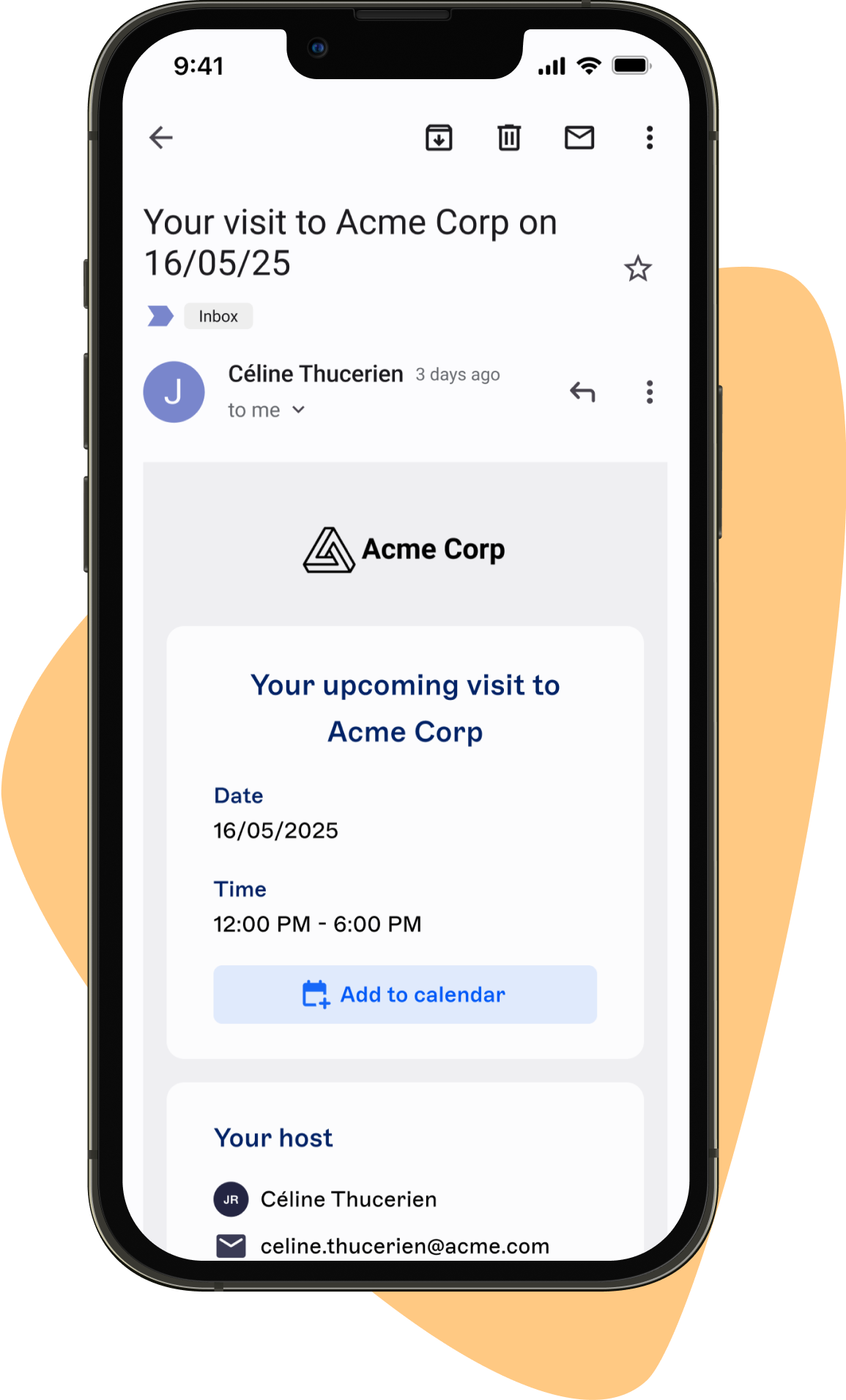 Automated email to visitor with visit details