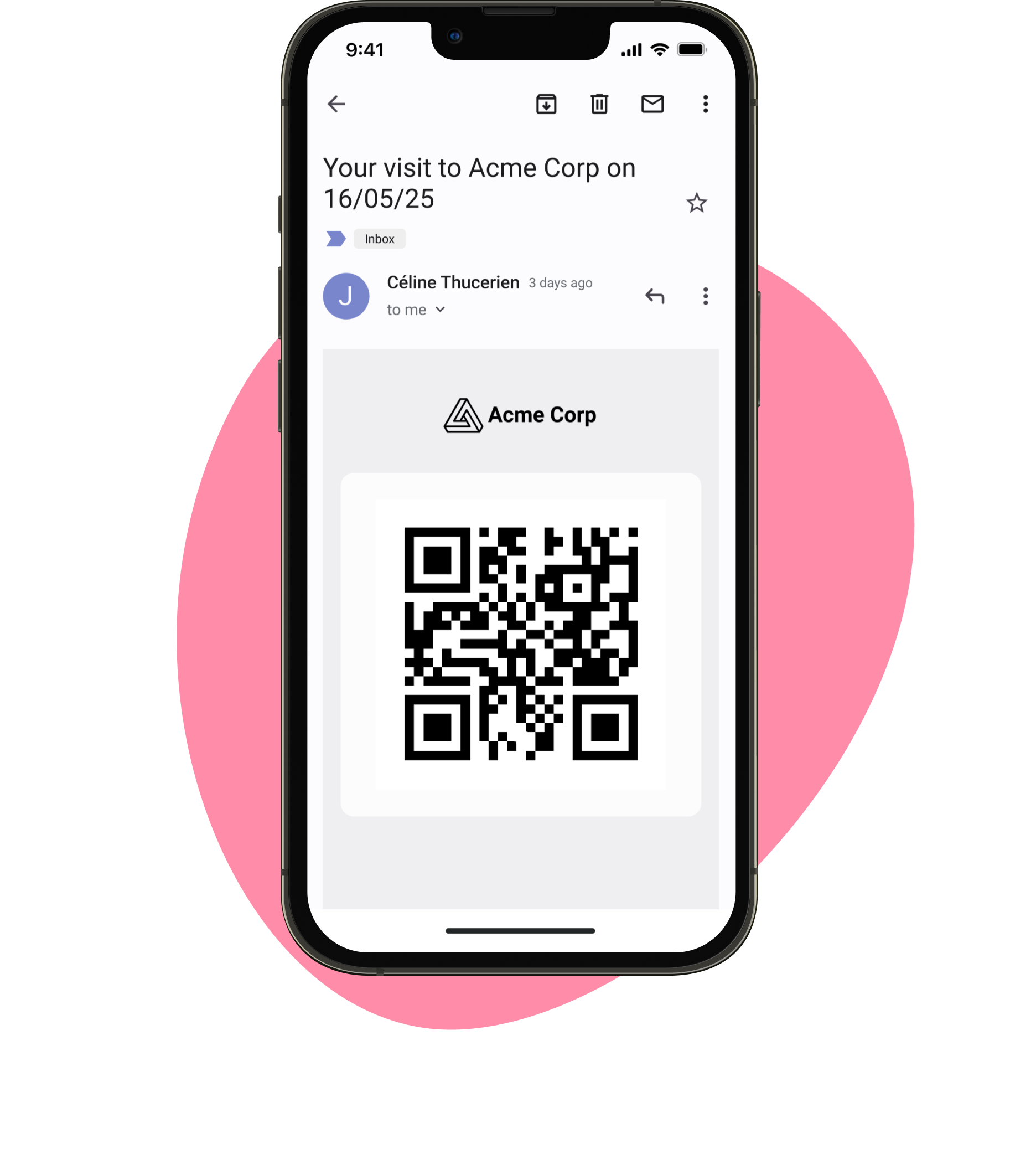 QR code for access sent to visitor by email