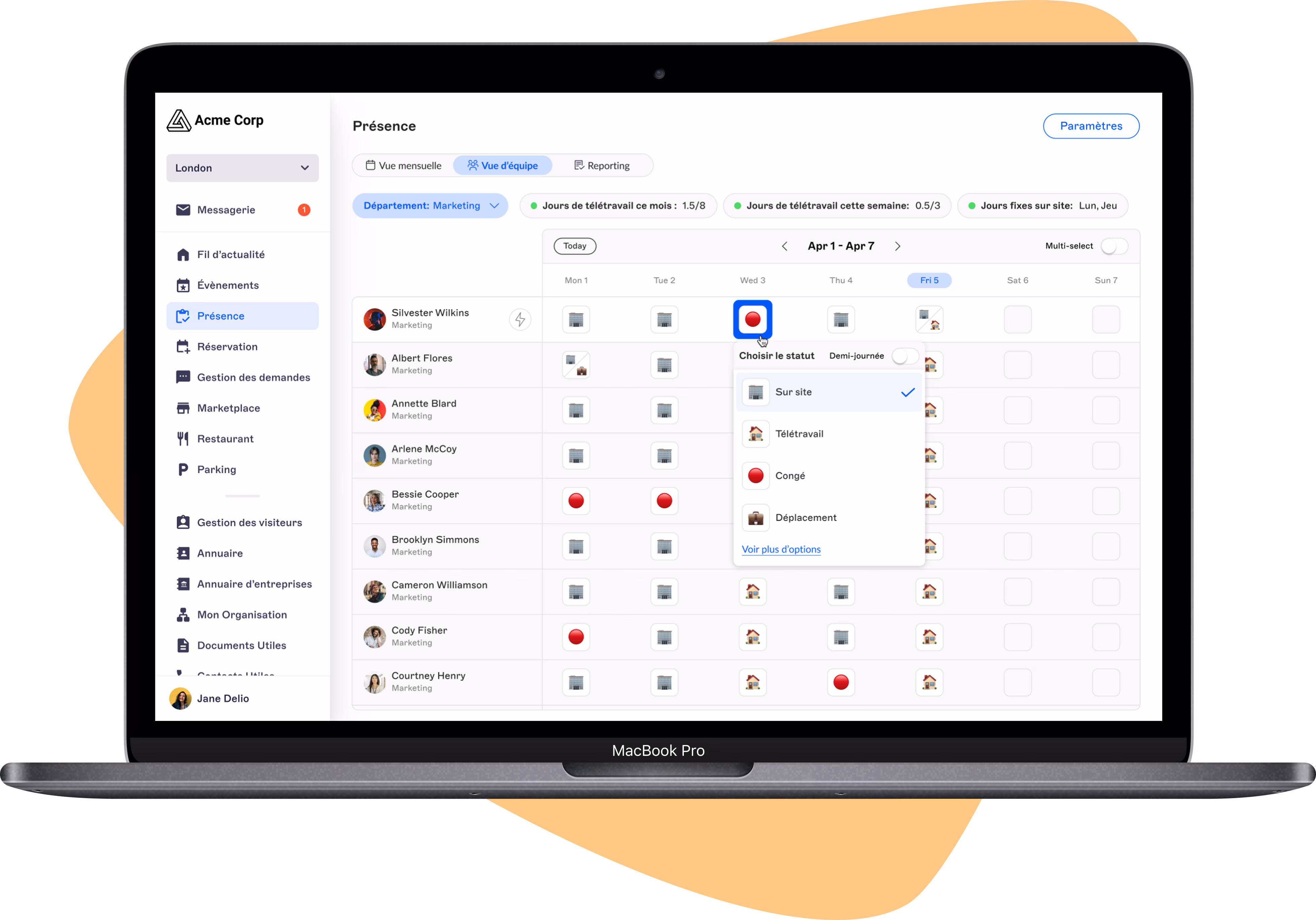Affichage des présences dans l'application web Witco en synchronisation avec le système SIRH Lucca