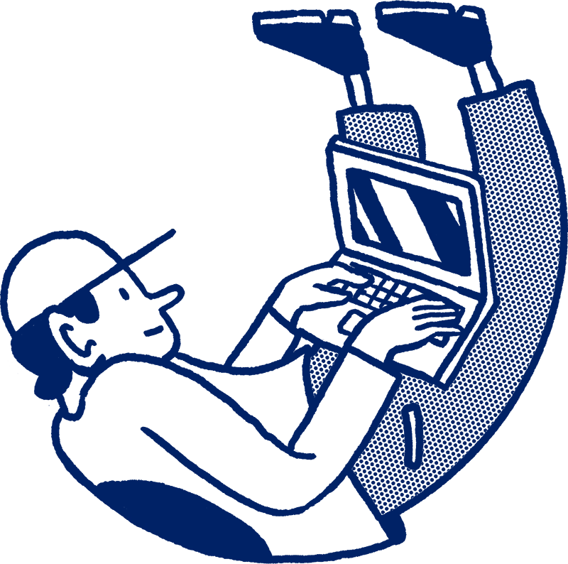 Illustration of a man working on the laptop in a weird position