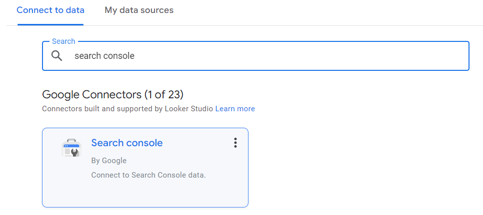 Data Studio connect to Search Console