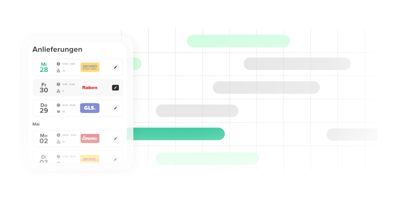 Kalender für Anlieferungen mit geplanten Wareneingängen per Spedition und Zeitleiste