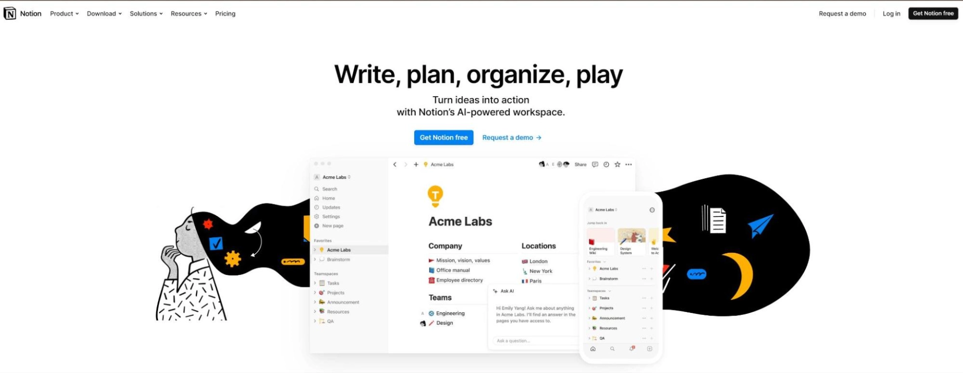 Notion app homepage