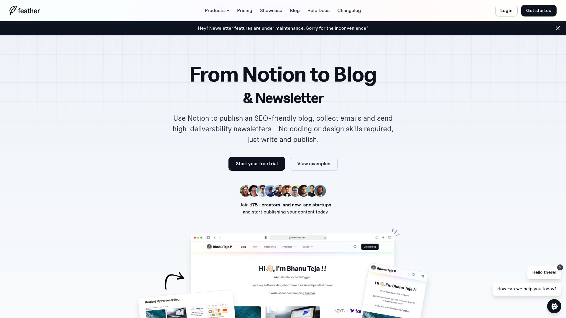 Screenshot of https://feather.so/?via=notioneverything