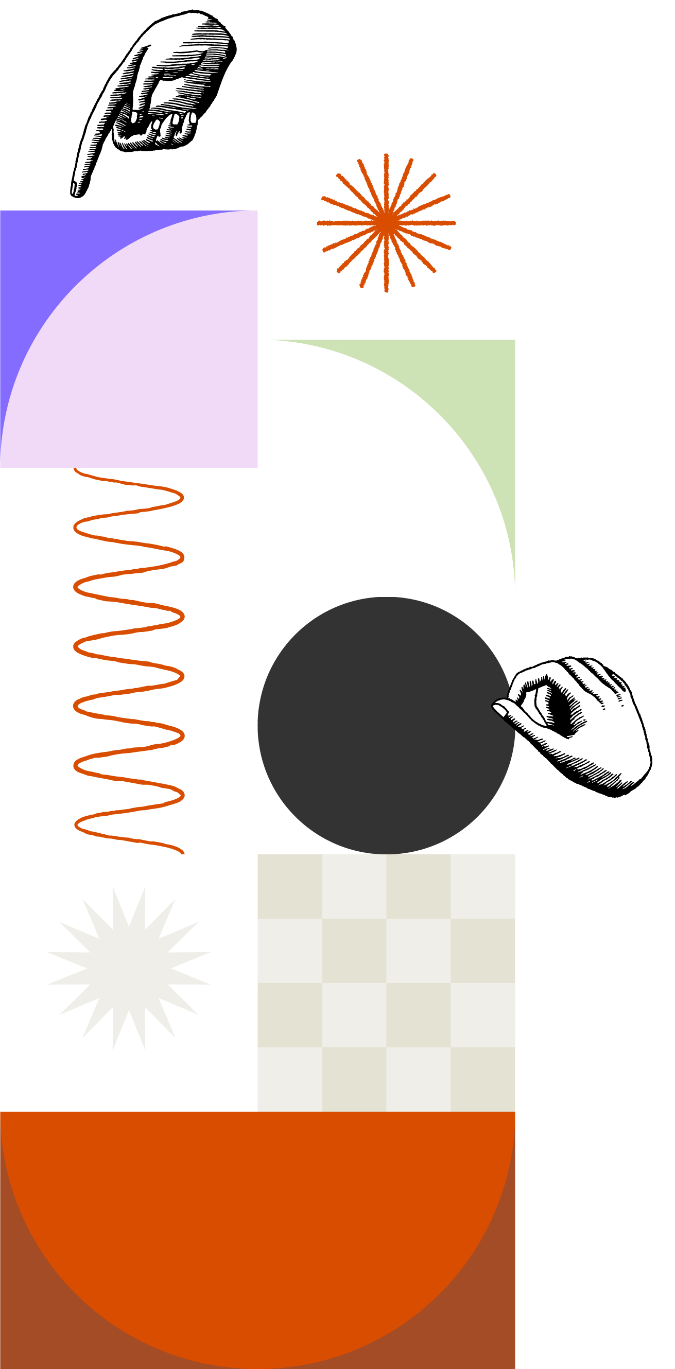 Colorful shapes and hands coming together to form a varied pattern, symbolizing collaboration in coaching.