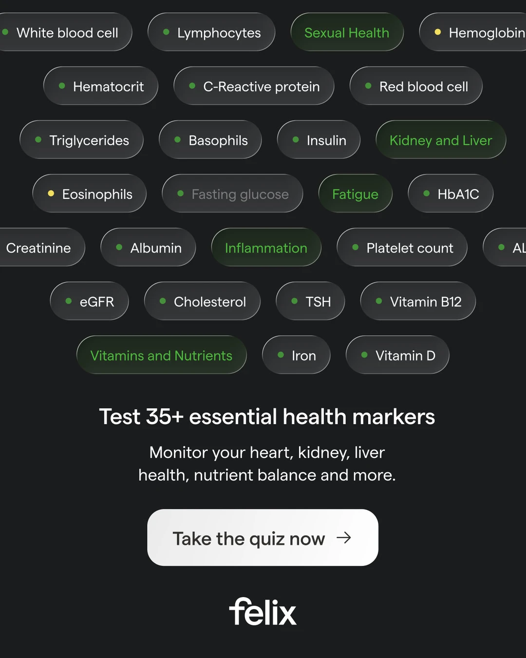 Dark gray & green | Health / Diagnostics | Website hero | Copy, Layout, Type, Web, Shapes, Shadow, Gradient, Badges, Buttons, Hero, Techy, Minimalism, Glassmorphism