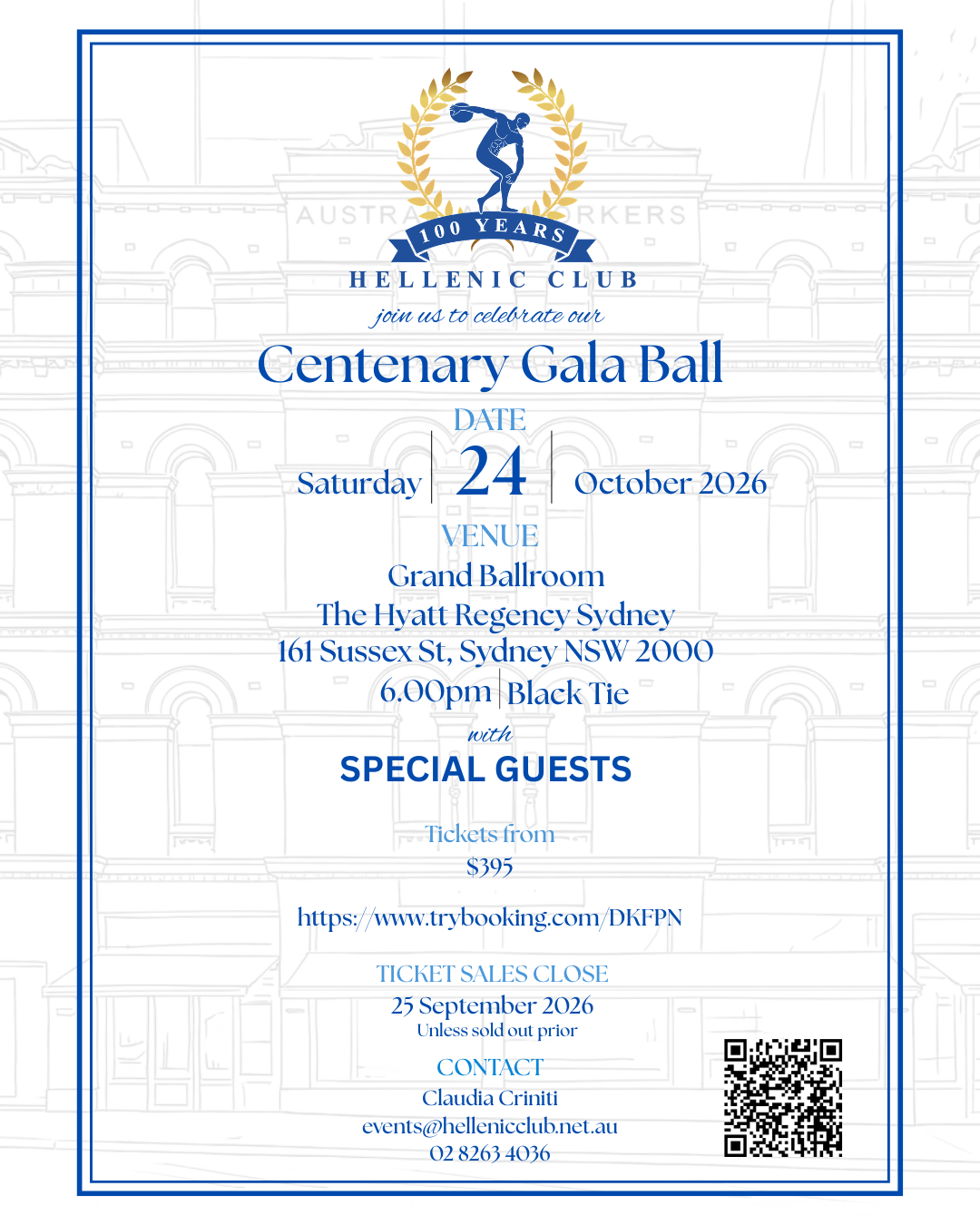 Hellenic Club 100 Year Gala Ball Invitation