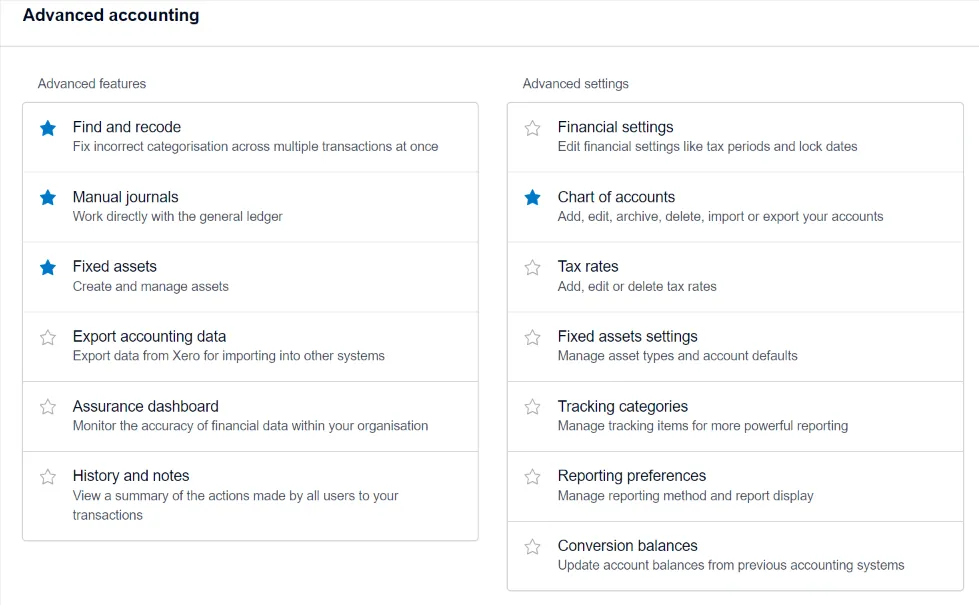 View for setting up credit card reconciliation in Xero