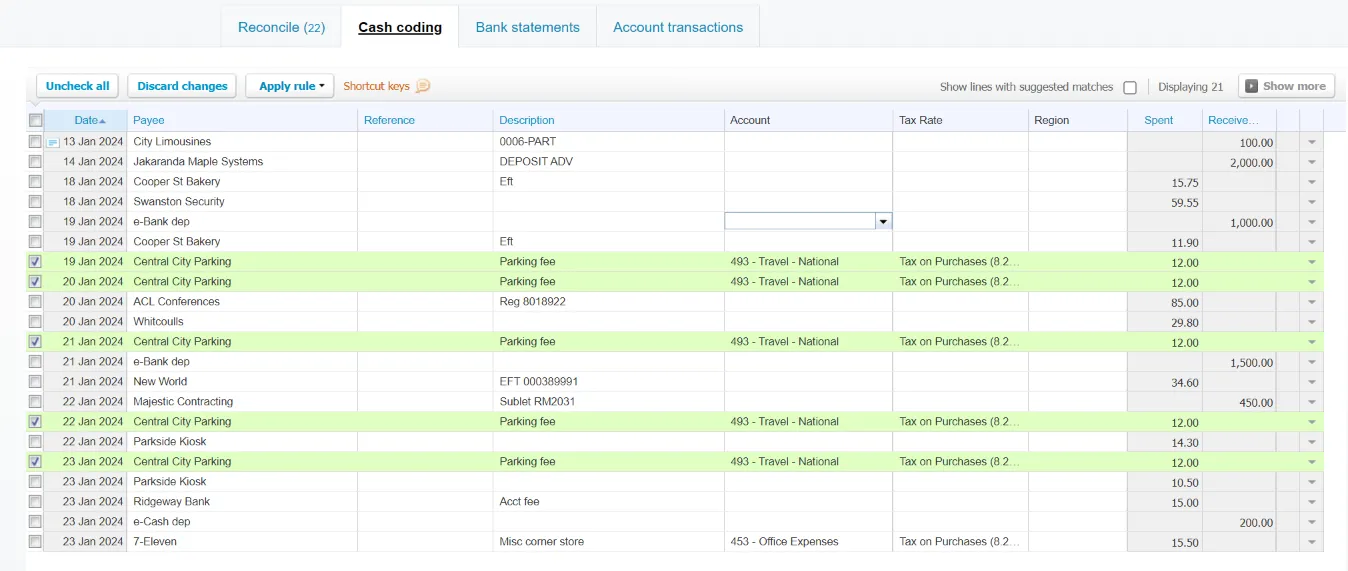 Coding multiple transactions within Xero