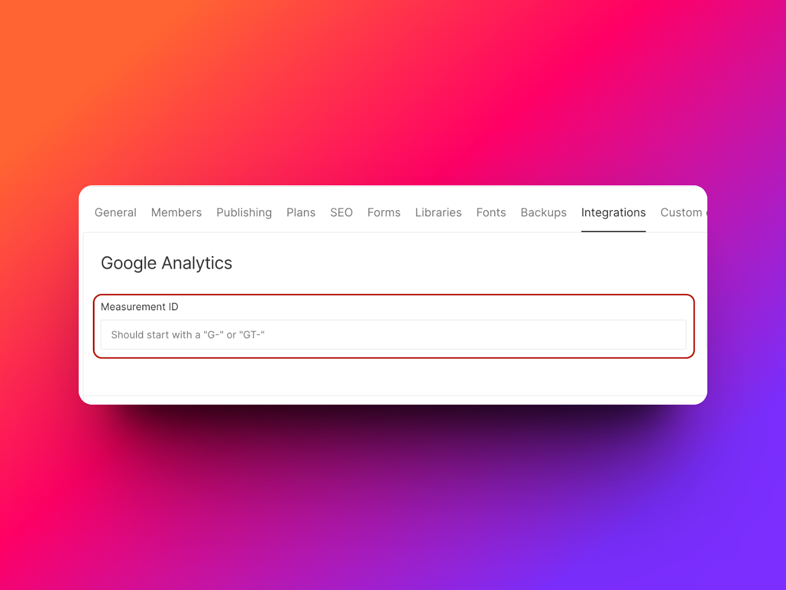 Image of navigating to the Google Analytics sections in the integrations tab in Webflow