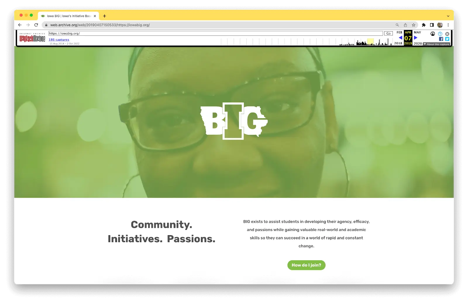 Screenshot of WebArchive of IowaBIG.ORG