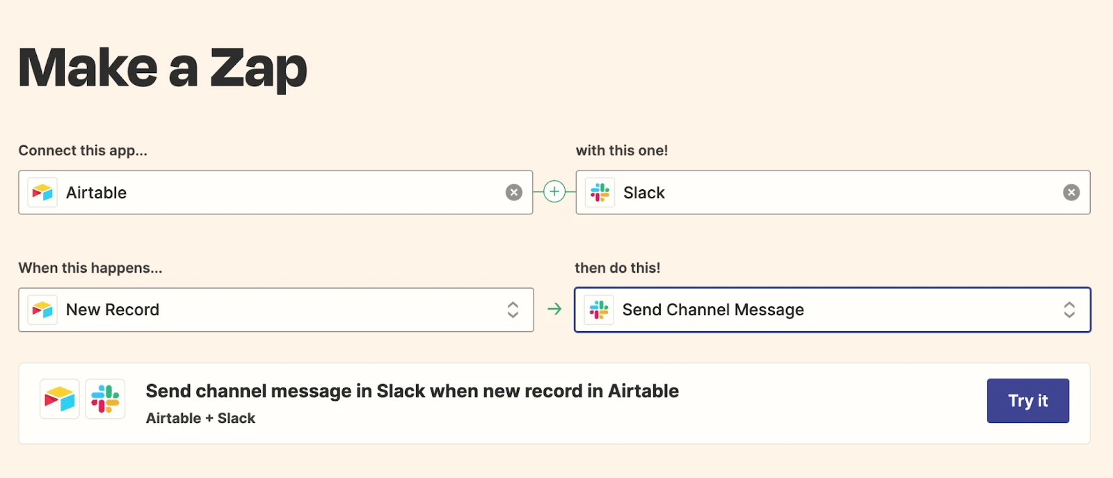 screenshot showing the first steps to setting up your automation on Zapier