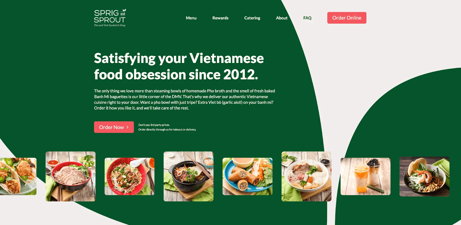 A screenshot of restaurant vietnamese restaurant's homepage