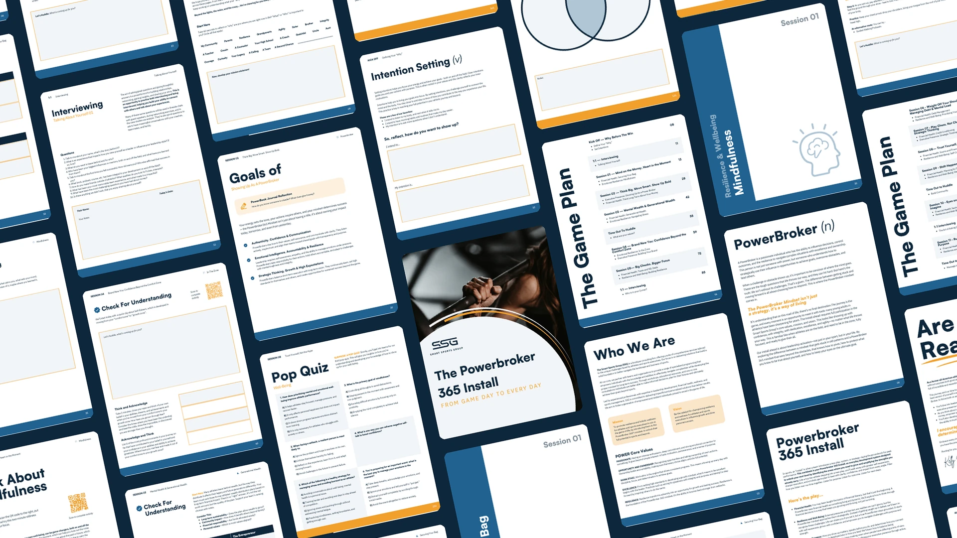 Angled wall of PowerBroker 365 workbook pages