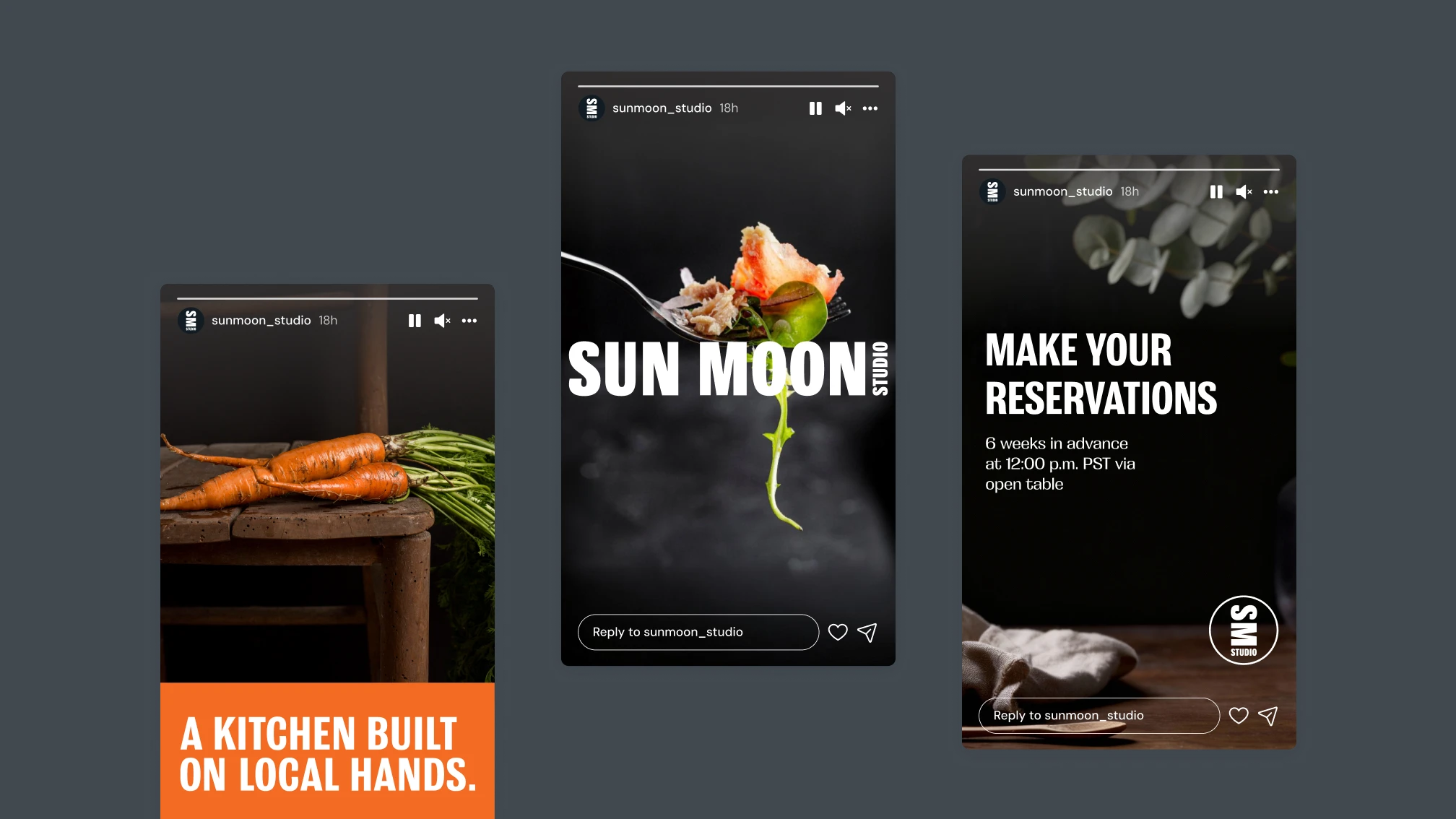 Sun Moon Studio digital presence shown through mobile and web interface mockups.