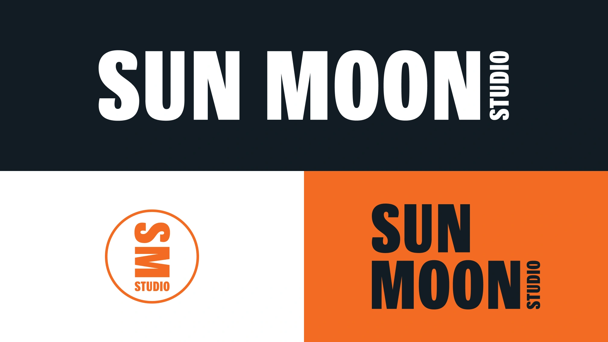 Sun Moon Studio logo variations with horizontal and circular marks.