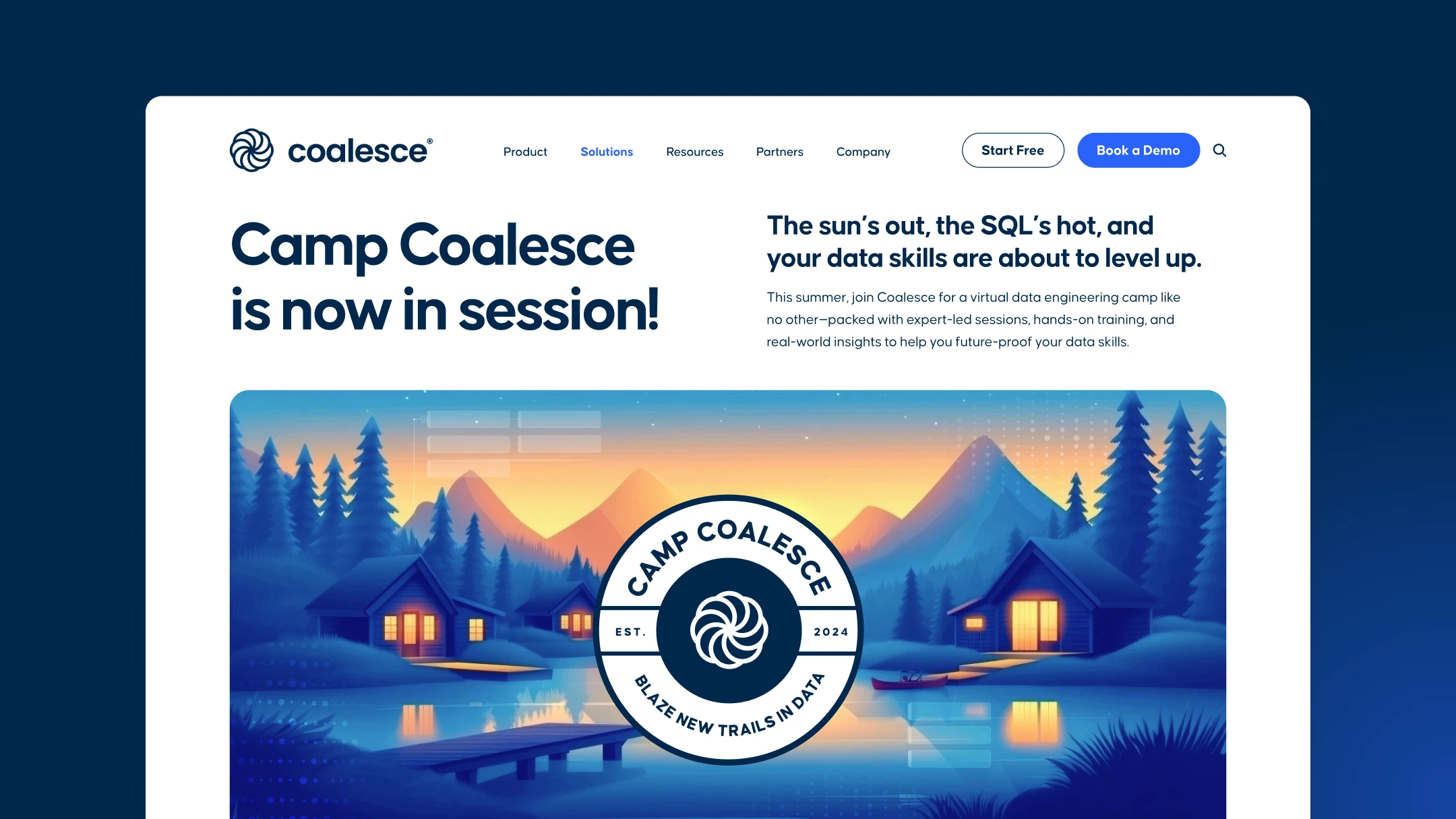 Camp Coalesce 2025 event website homepage design with immersive illustration and logo.