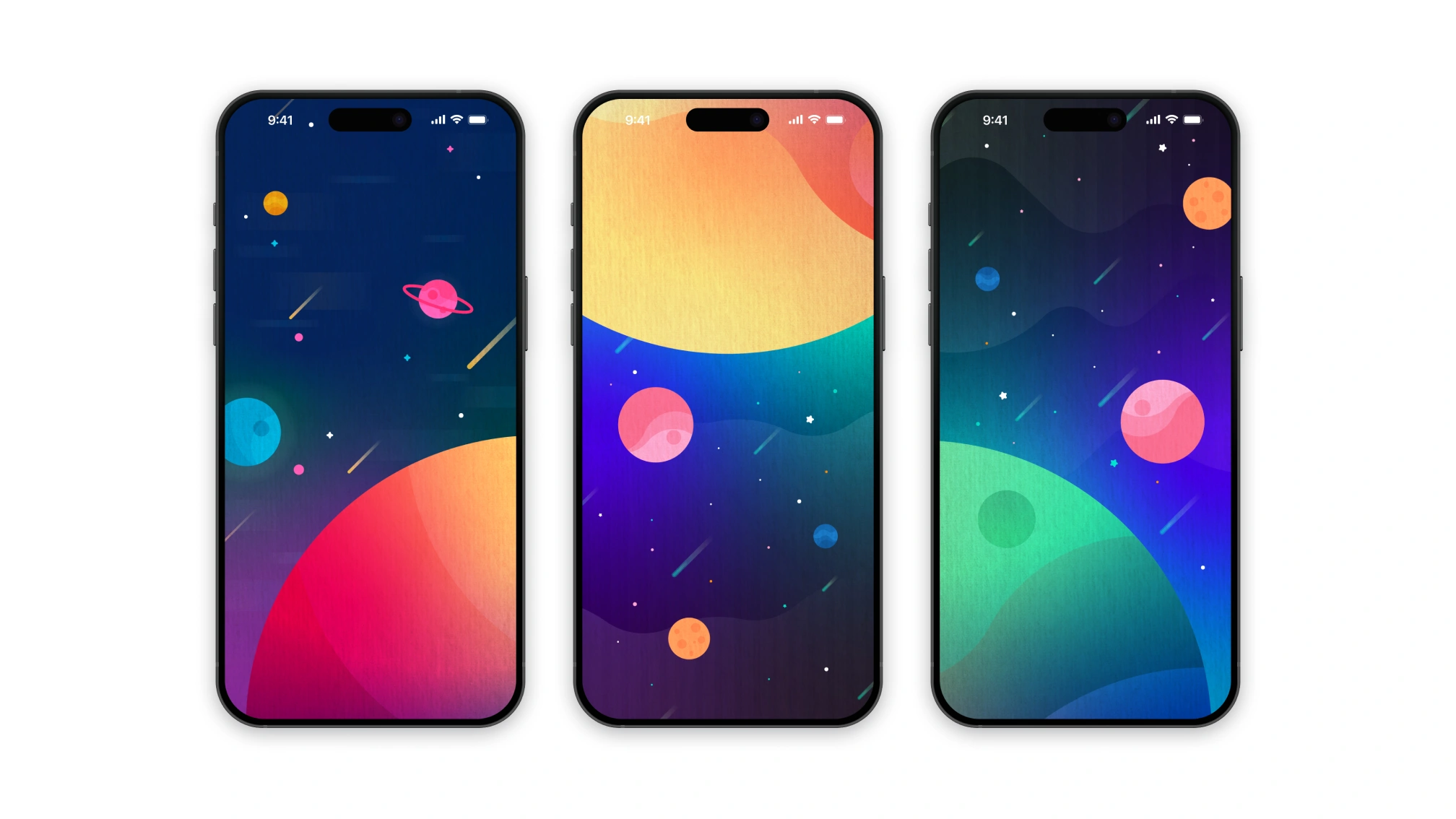 Set of illustrated mobile wallpapers featuring colorful gradients, skies, and abstract landscapes.