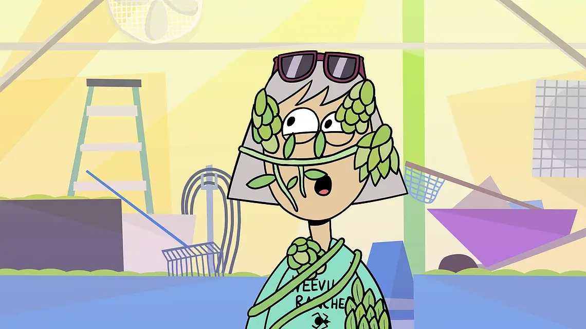 animated film still of a woman with vines wrapping around her