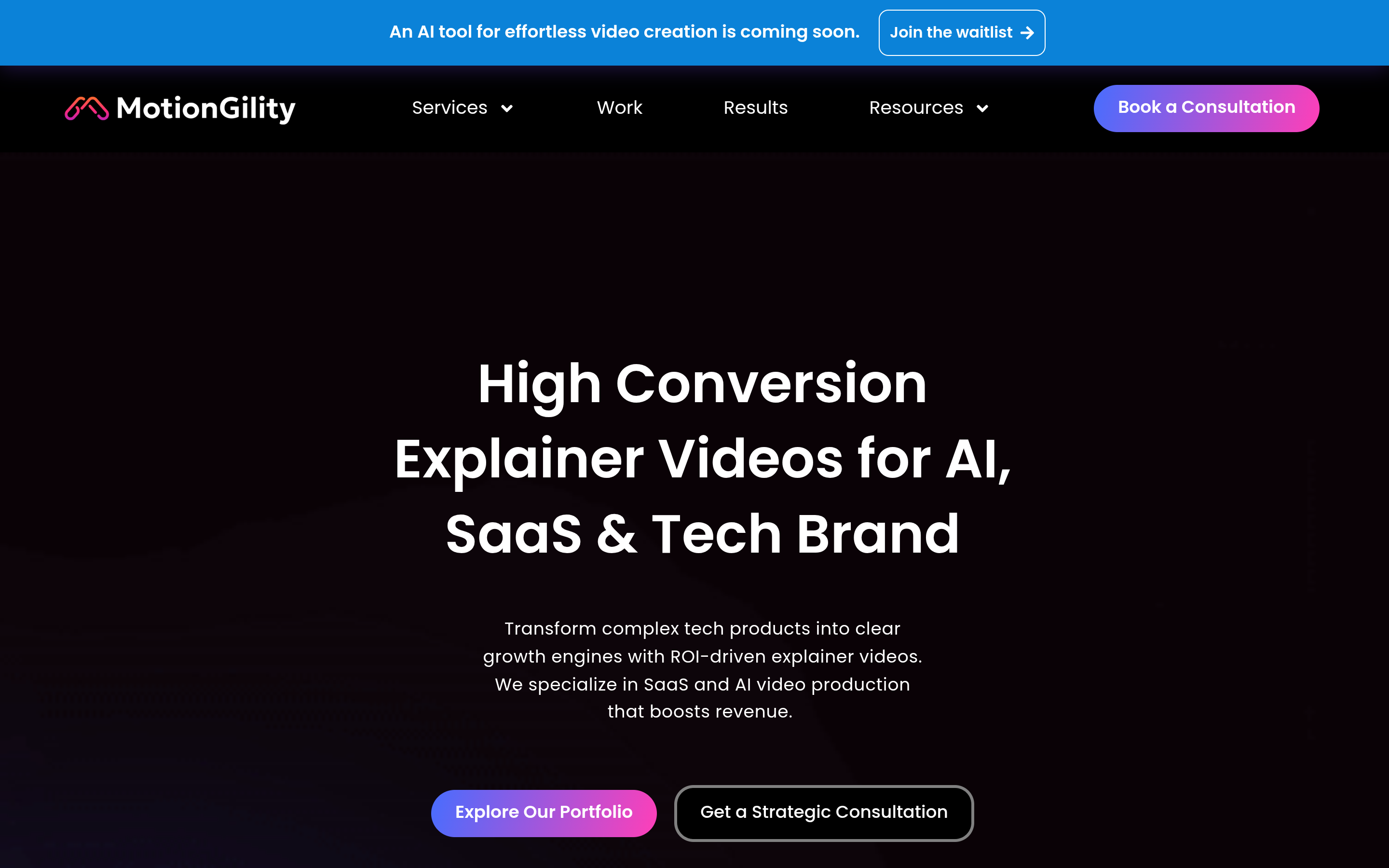 MotionGility homepage screenshot