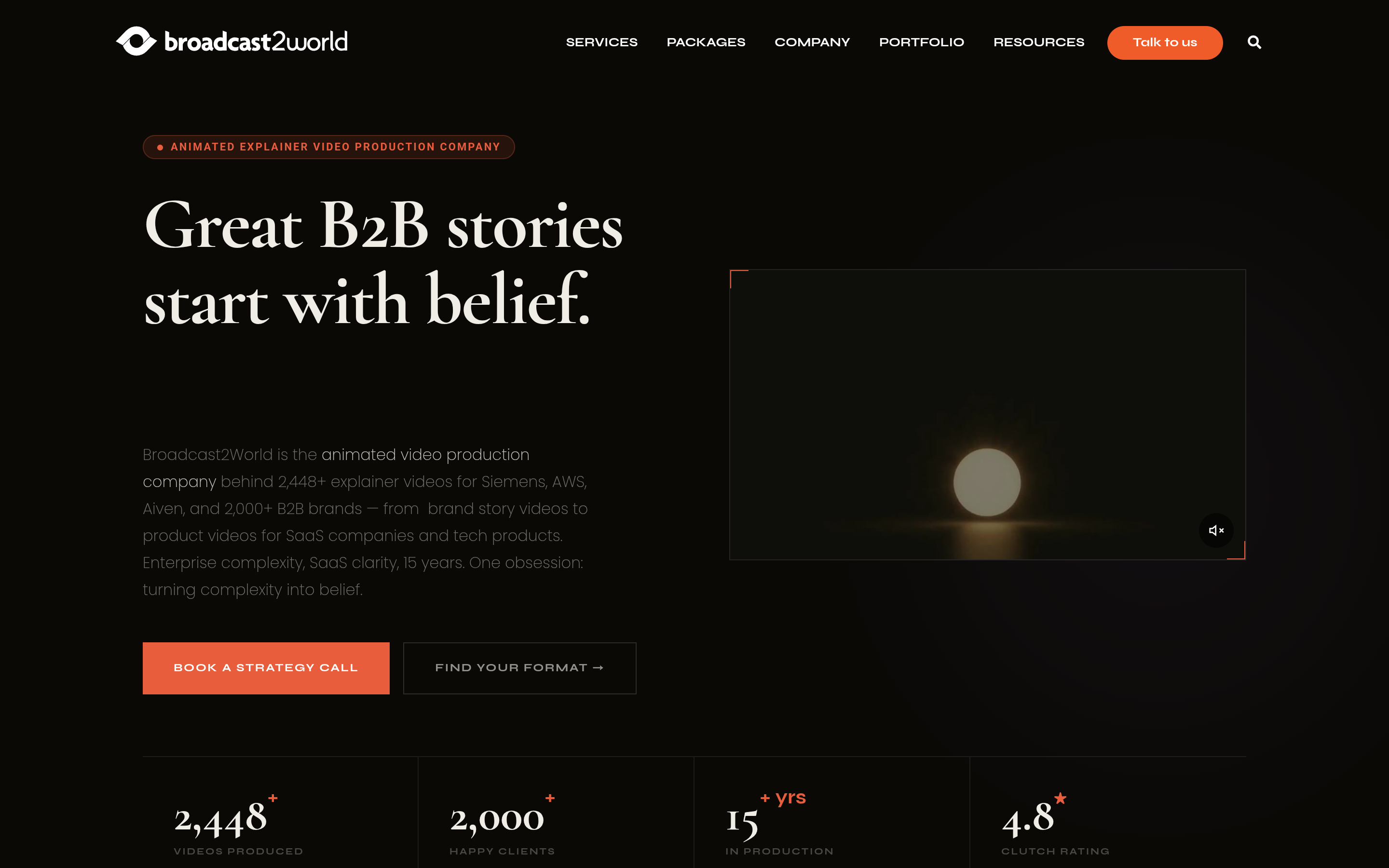 Broadcast2World (B2W) homepage screenshot