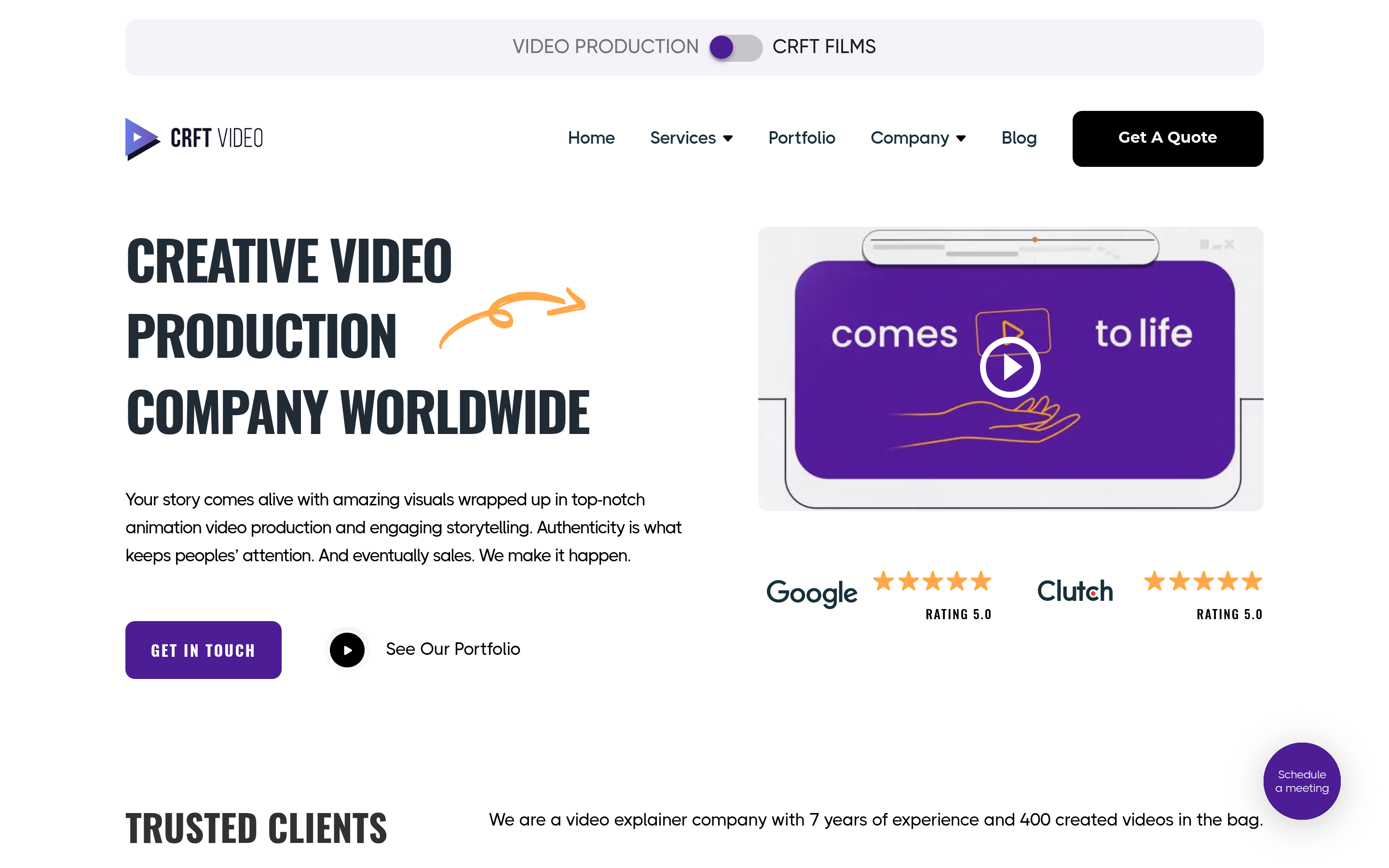 CRFT Video homepage screenshot