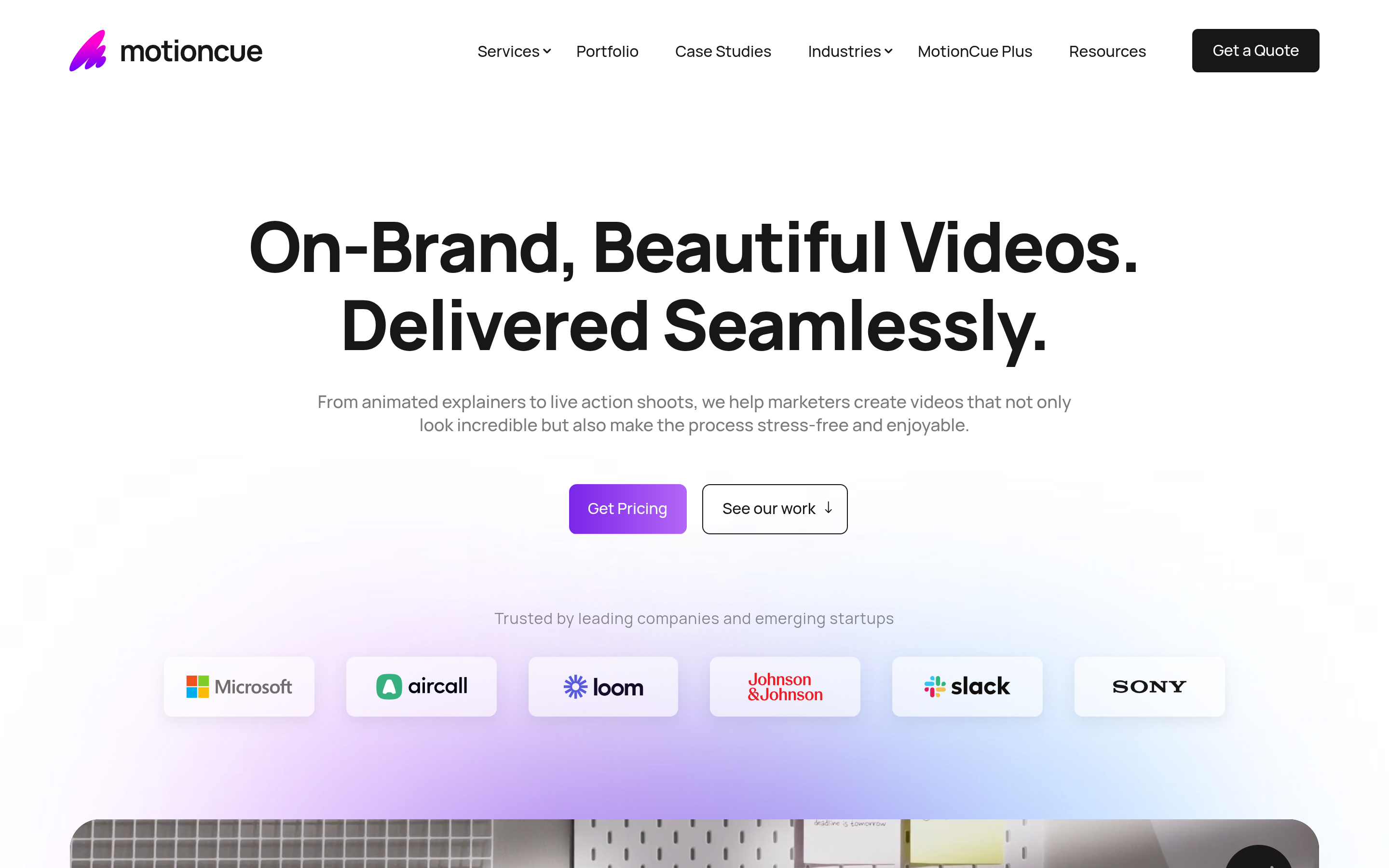 MotionCue homepage screenshot