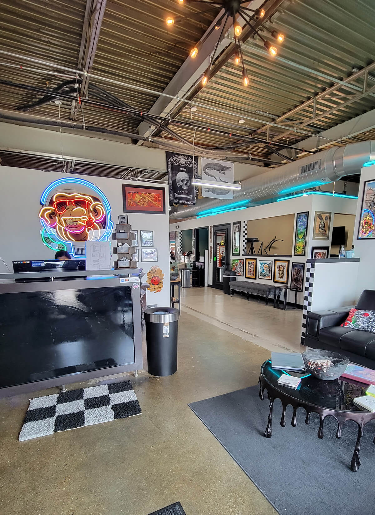 Interior entrance to Space Monkey Tattoo in Arlington, Texas