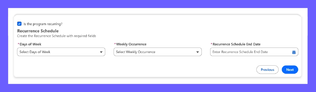 Recurrence Schedule