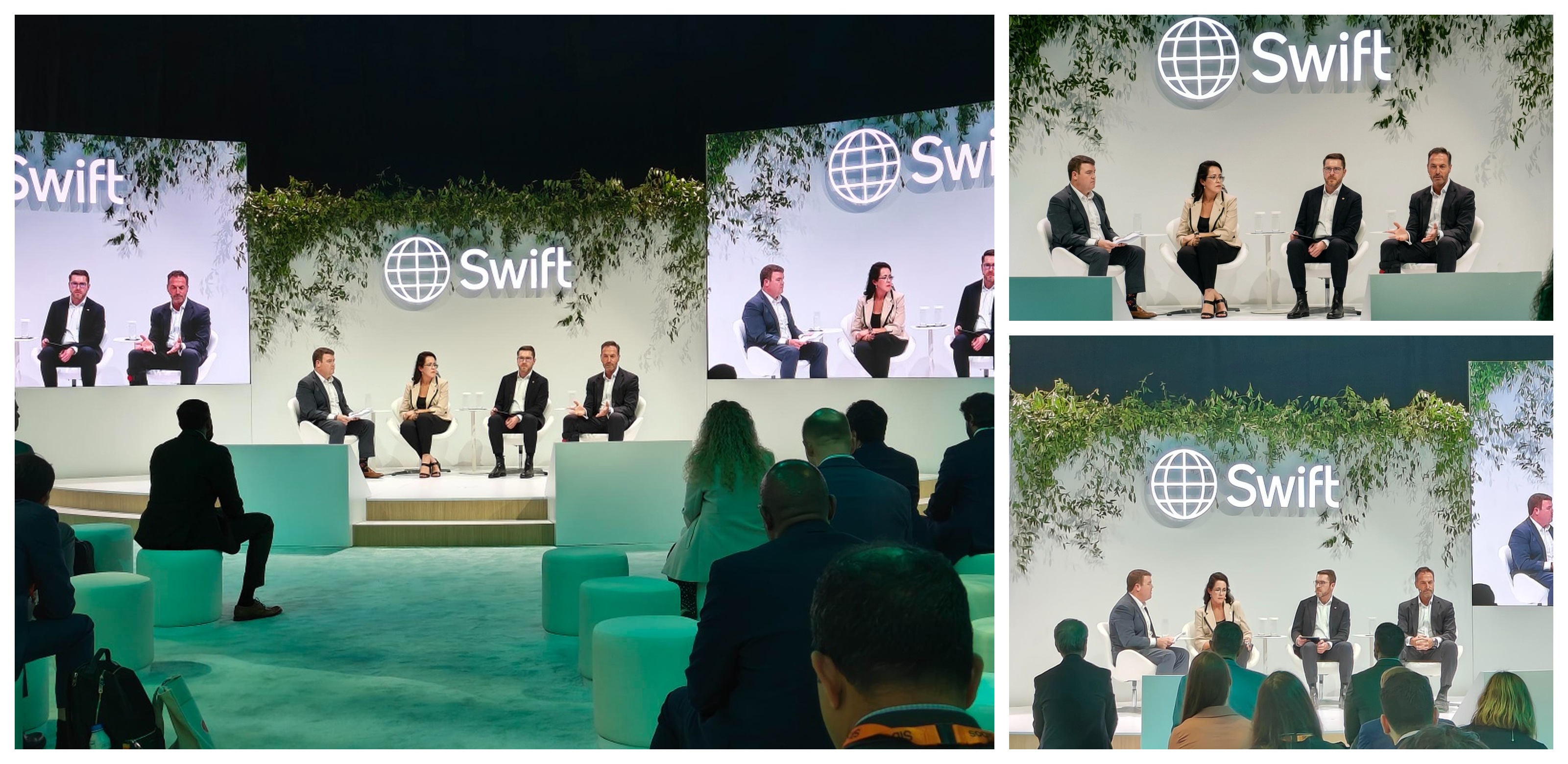 EvonSys, HSBC, and Absa leaders at the Sibos 2026 Swift Theatre panel.