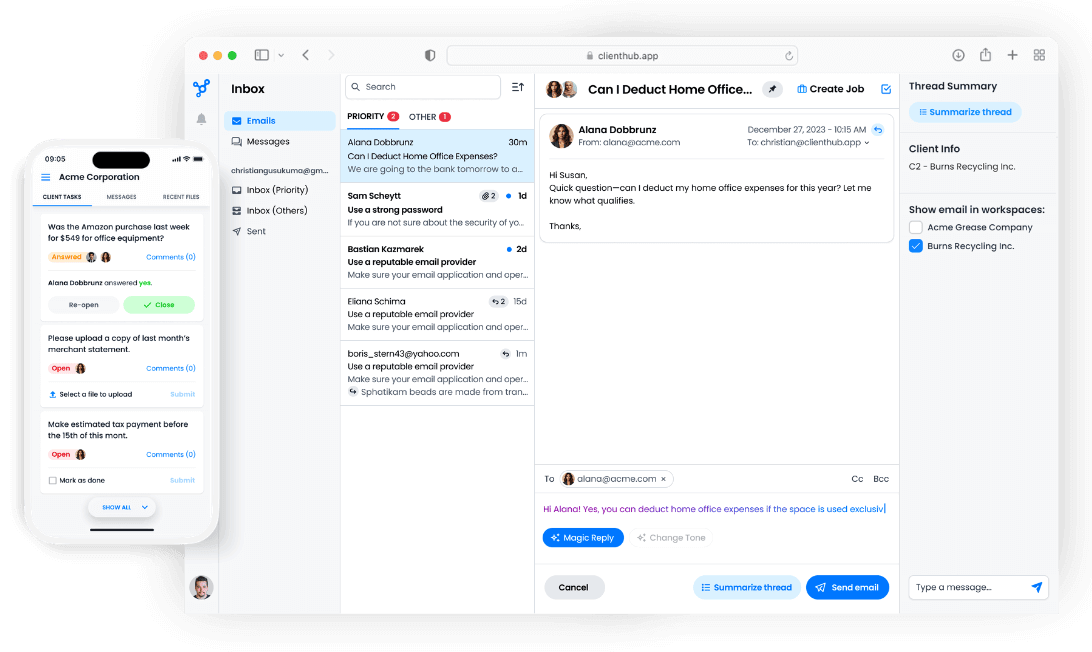 Client Hub accounting practice management dashboard