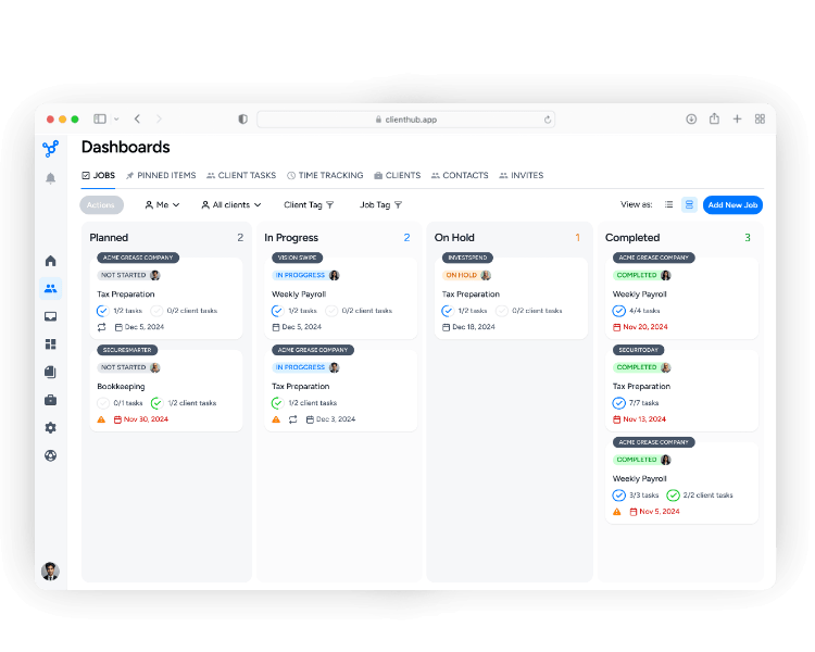 Client Hub accounting practice management dashboard