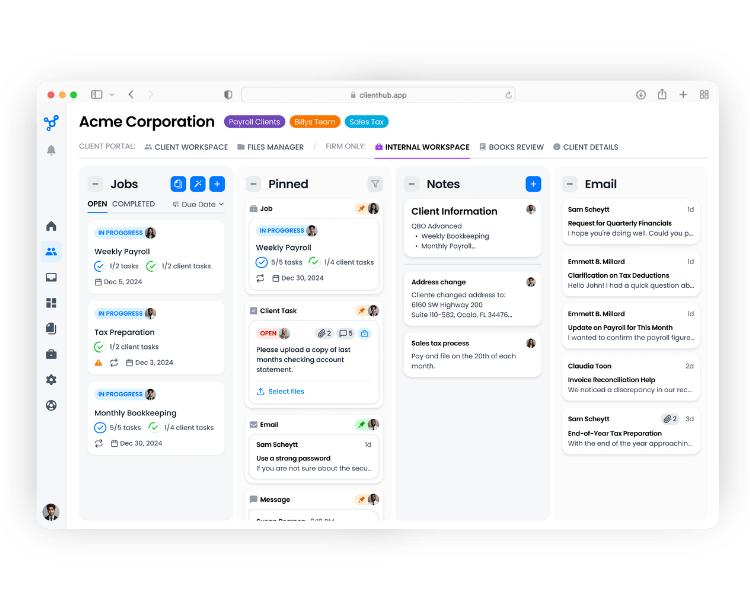 Client Hub accounting practice management dashboard