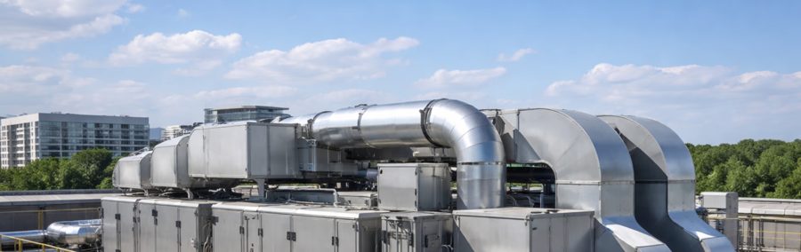 Rooftop air handling units on an office building
