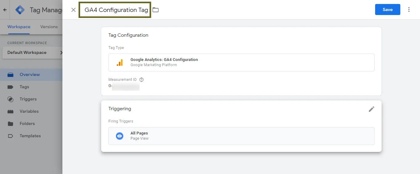 Rename this tag from 'Untitled Tag' to 'GA4 Configuration Tag'