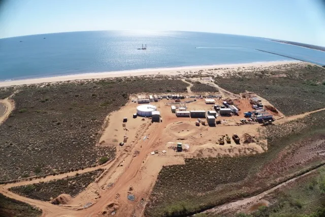 Aerial view of the Onslow desalination plant site beside Beadon Bay