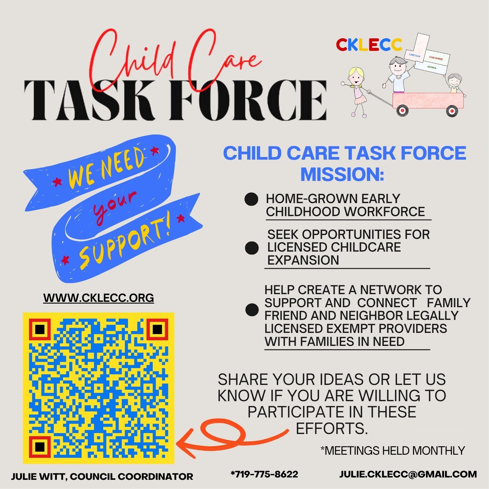 Cheyenne, Kiowa, Lincoln County Early Childhood Council sees the desperate need for expanded childcare options and has recently created a Child Care Task Force to facilitate discussions and create solutions. Contact us if you are interested in being part of the solution