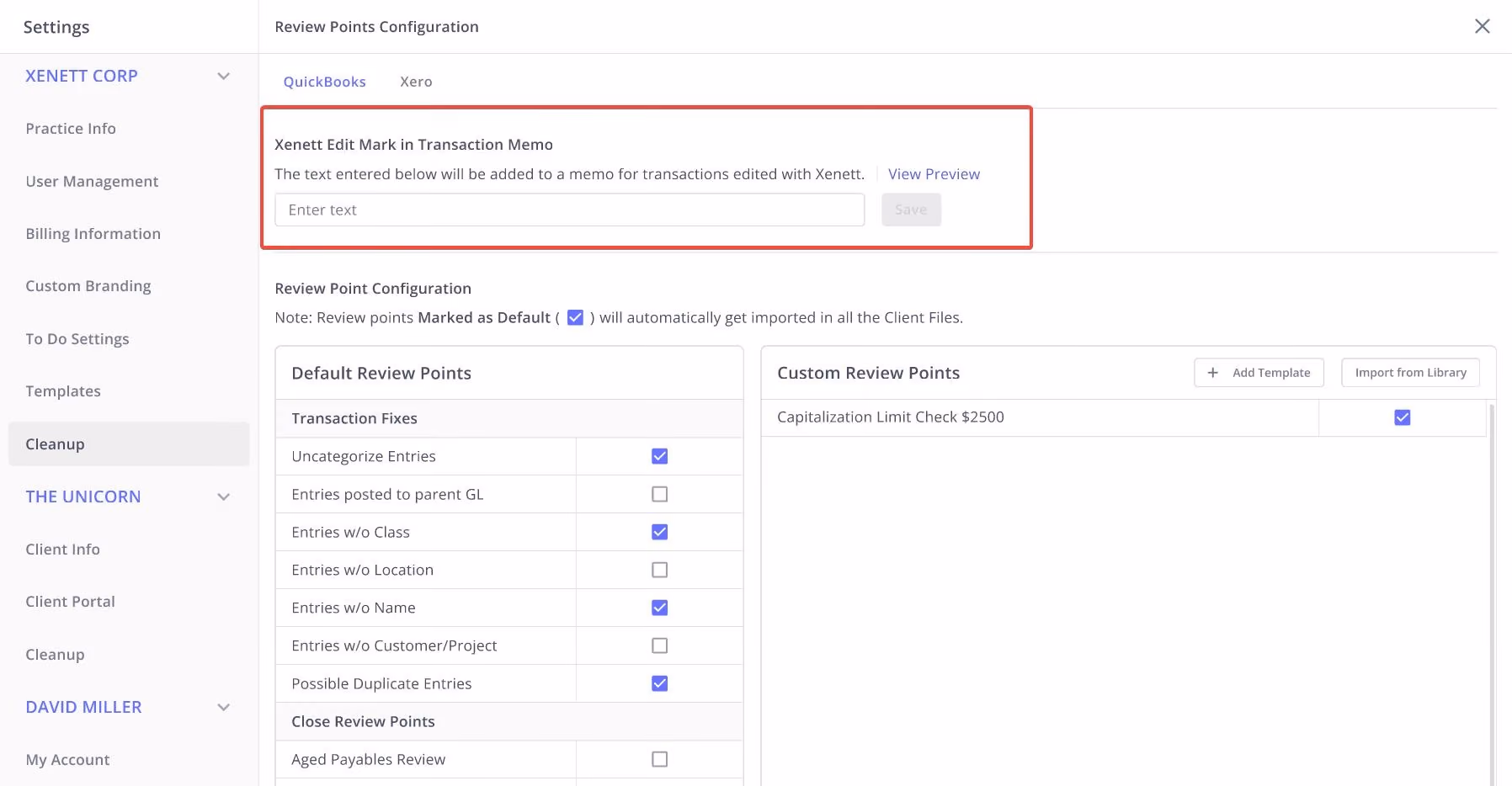 Xenett Edit Mark for QuickBooks Transactions