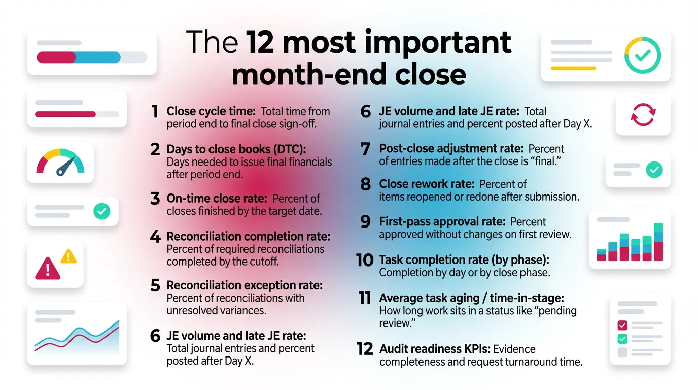 The 12 most important month-end close KPIs (with formulas + what to do when they’re off)