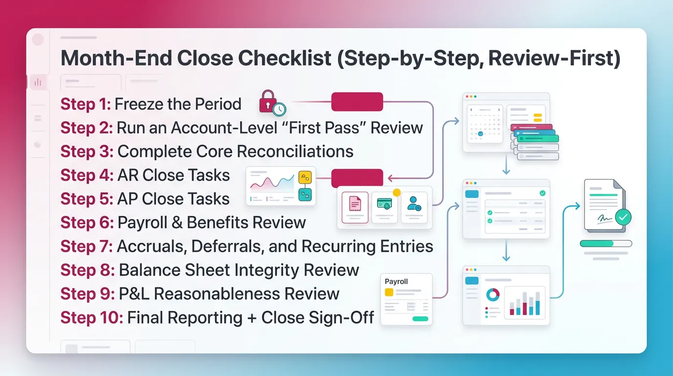 Month-End Close Checklist (Step-by-Step, Review-First)