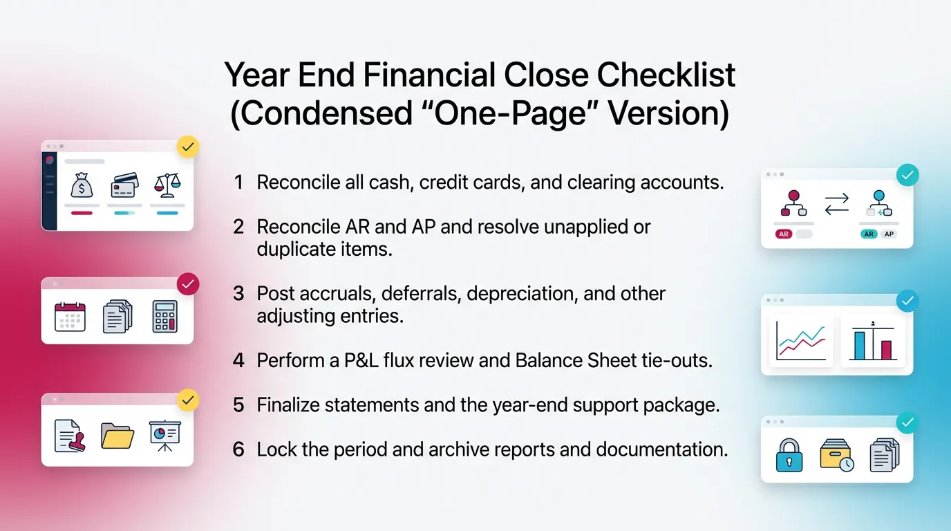 Year End Financial Close Checklist (Condensed “One-Page” Version)