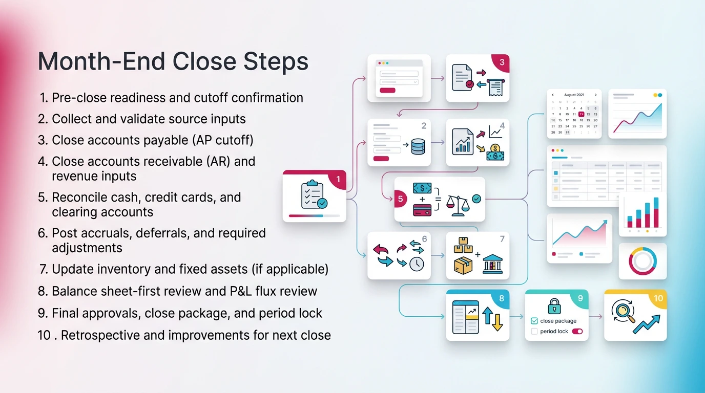 Month-End Close Steps (Review-First, Step-by-Step)