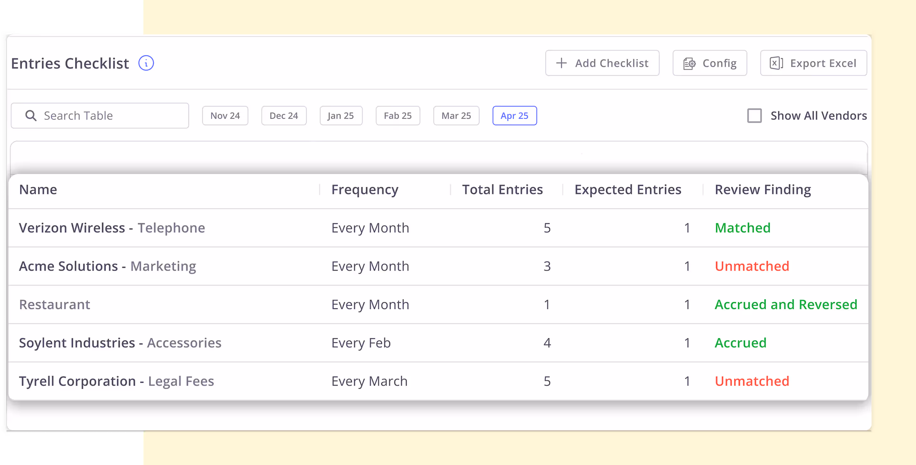 Recurring tasks screen