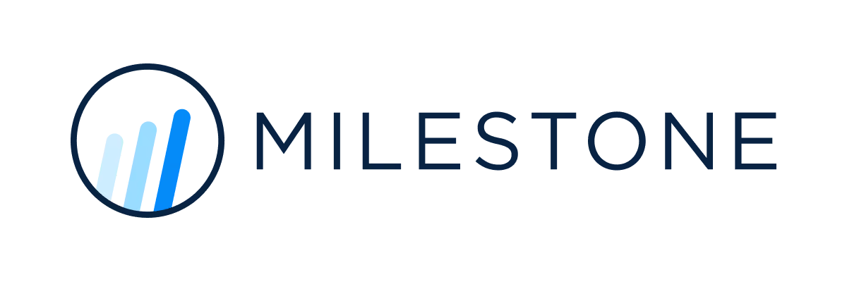 Milestone logo with three vertical bars in a circle to the left of the text.